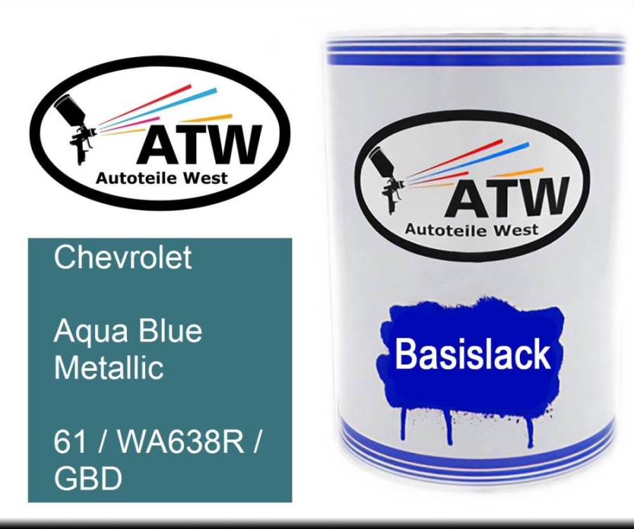 Chevrolet, Aqua Blue Metallic, 61 / WA638R / GBD: 500ml Lackdose, von ATW Autoteile West.